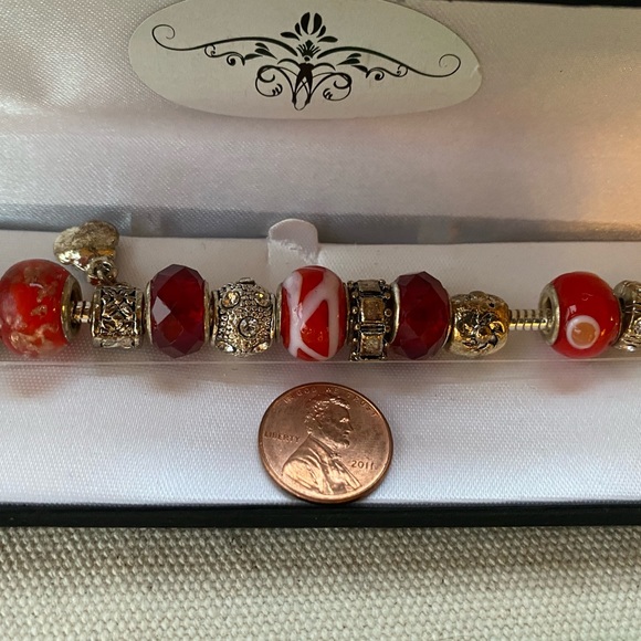 Chunky Red Glass Bead Metal Bracelet - Picture 14 of 15